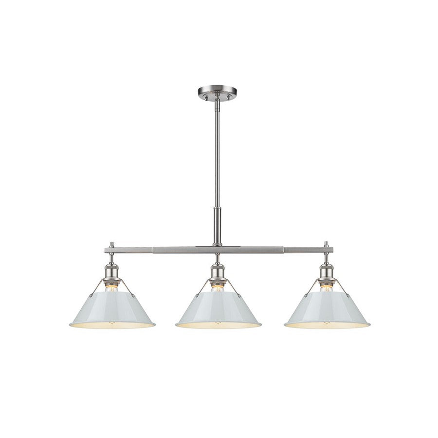 Golden Lighting Orwell 3-Light Linear Pendant, Pewter/Dusky Blue - 3306-LPPW-DB