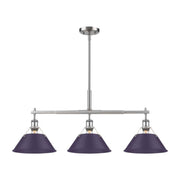 Golden Lighting Orwell 36in 3-Light Island Light | Industrial Pewter and Exotic Purple Steel | Kitchen Island & Dining Room | Model 3306-LP PW-EP