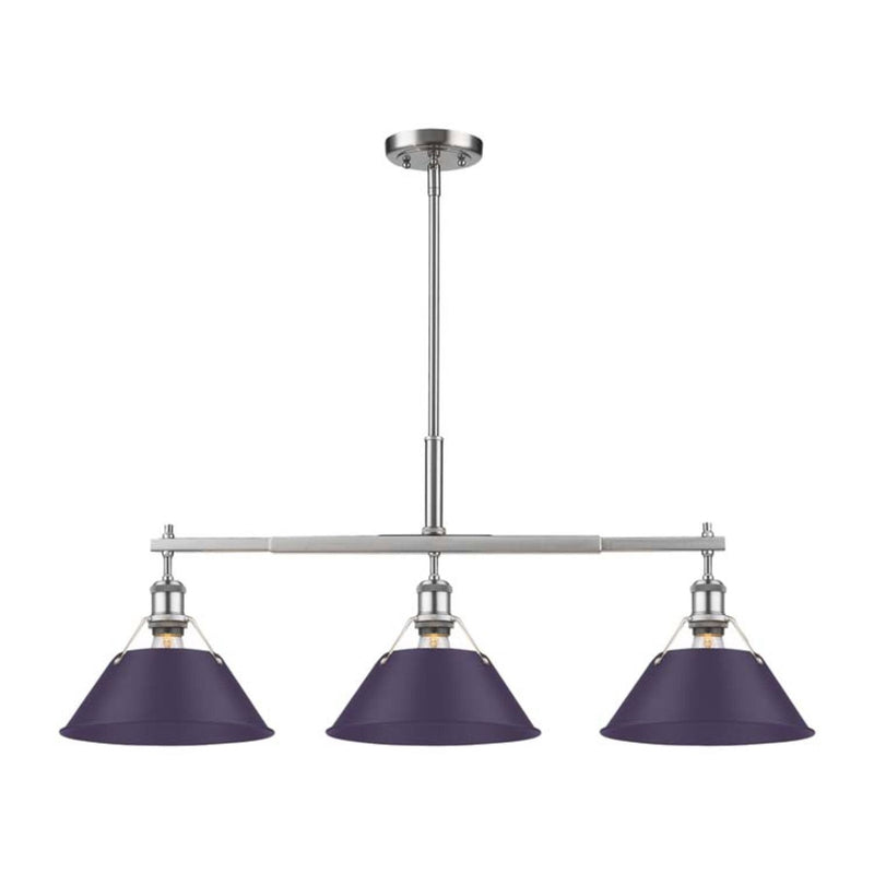 Golden Lighting Orwell 36in 3-Light Island Light | Industrial Pewter and Exotic Purple Steel | Kitchen Island & Dining Room | Model 3306-LP PW-EP