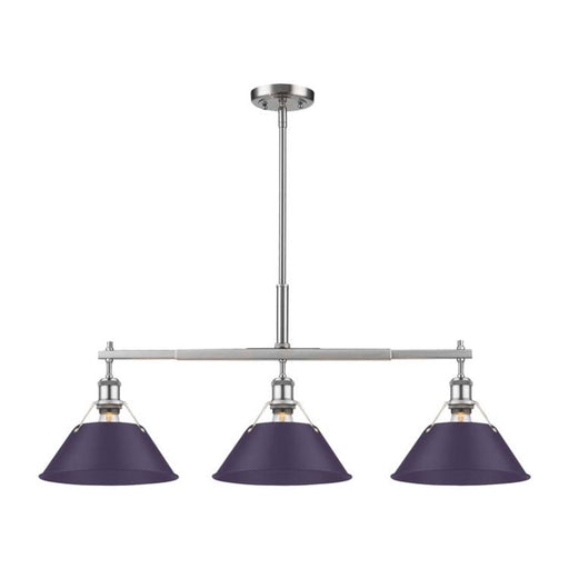 Golden Lighting Orwell 36in 3-Light Island Light | Industrial Pewter and Exotic Purple Steel | Kitchen Island & Dining Room | Model 3306-LP PW-EP
