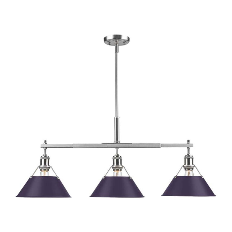 Golden Lighting Orwell 36in 3-Light Island Light | Industrial Pewter and Exotic Purple Steel | Kitchen Island & Dining Room | Model 3306-LP PW-EP