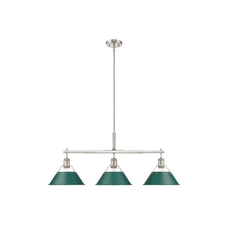Golden Lighting Orwell 3-Light Linear Pendant, Pewter/Pine Green - 3306-LPPW-GN
