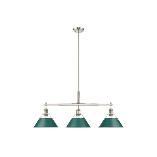 Golden Lighting Orwell 3-Light Linear Pendant, Pewter/Pine Green - 3306-LPPW-GN