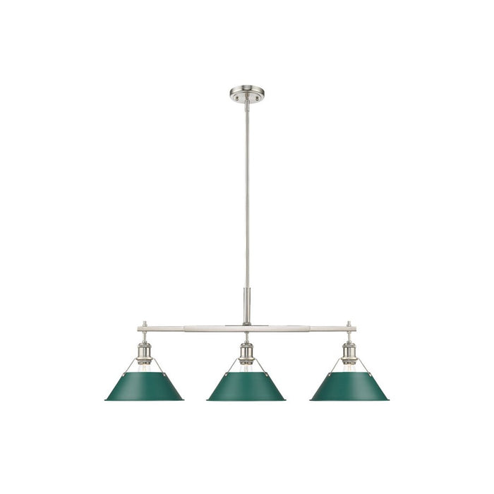 Golden Lighting Orwell 3-Light Linear Pendant, Pewter/Pine Green - 3306-LPPW-GN