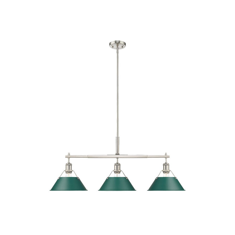 Golden Lighting Orwell 3-Light Linear Pendant, Pewter/Pine Green - 3306-LPPW-GN