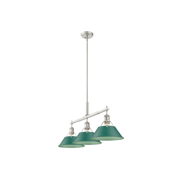Golden Lighting Orwell 3-Light Linear Pendant, Pewter/Pine Green
