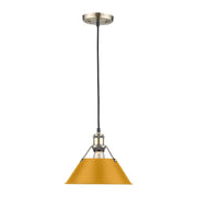 Golden Lighting Orwell 10in 1-Light Pendant | Industrial Aged Brass and Auric Yellow Steel | Kitchen & Dining Room | Model 3306-M AB-AY