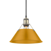 Golden Lighting Orwell 10in 1-Light Pendant | Industrial Aged Brass and Auric Yellow Steel | Kitchen & Dining Room | Model 3306-M AB-AY