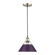 Golden Lighting Orwell 10in 1-Light Pendant | Industrial Aged Brass and Exotic Purple Steel | Kitchen Island & Dining Room | Model 3306-M AB-EP