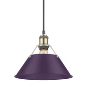 Golden Lighting Orwell 10in 1-Light Pendant | Industrial Aged Brass and Exotic Purple Steel | Kitchen Island & Dining Room | Model 3306-M AB-EP