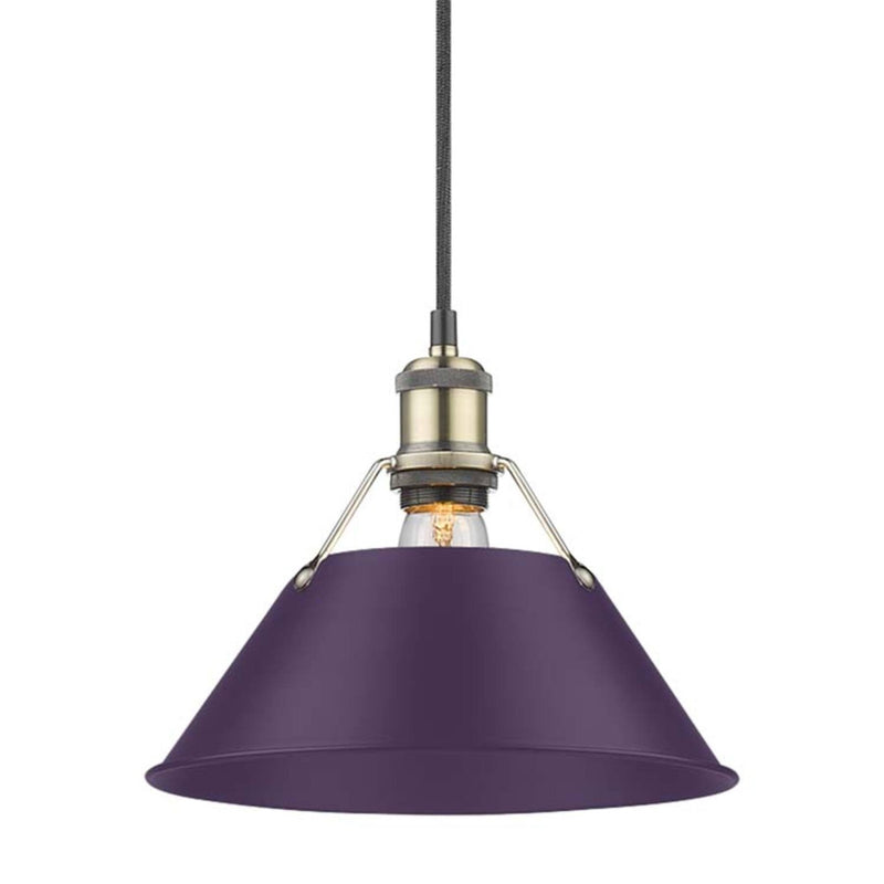 Golden Lighting Orwell 10in 1-Light Pendant | Industrial Aged Brass and Exotic Purple Steel | Kitchen Island & Dining Room | Model 3306-M AB-EP