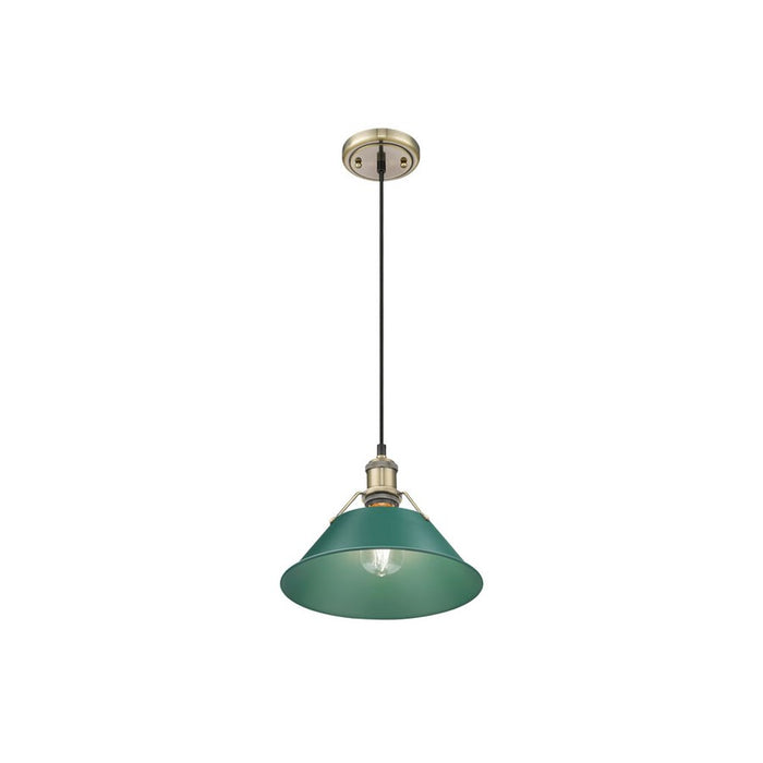 Golden Orwell 10" Wide Medium Pendant, Aged Brass/Pine Green