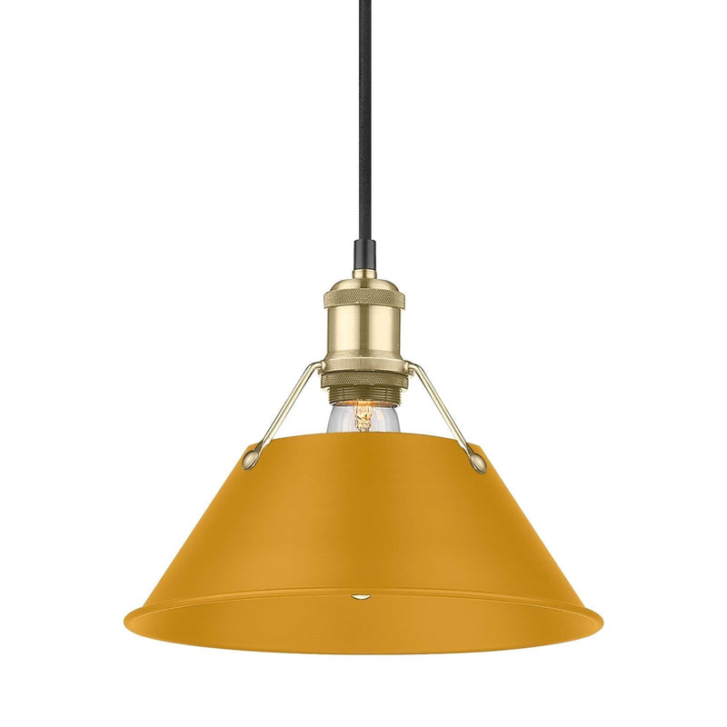 Golden Lighting Orwell 10in 1-Light Pendant | Industrial Brushed Champagne Brass and Auric Yellow Steel | Kitchen & Dining Room | Model 3306-M BCB-AY