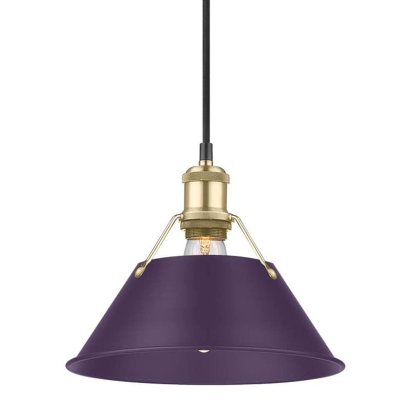 Golden Lighting Orwell 10in 1-Light Pendant | Industrial Brushed Champagne Brass and Exotic Purple Steel | Kitchen Island | Model 3306-M BCB-EP