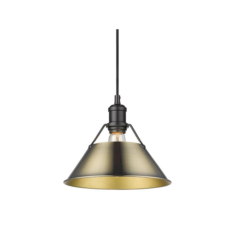 Golden Orwell 10" Wide Medium Pendant, Matte Black/Aged Brass