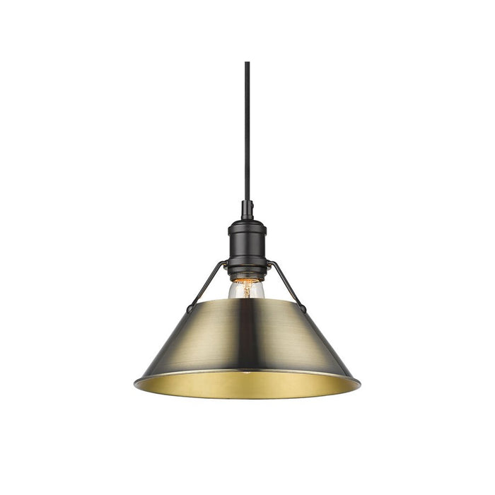Golden Orwell 10" Wide Medium Pendant, Matte Black/Aged Brass