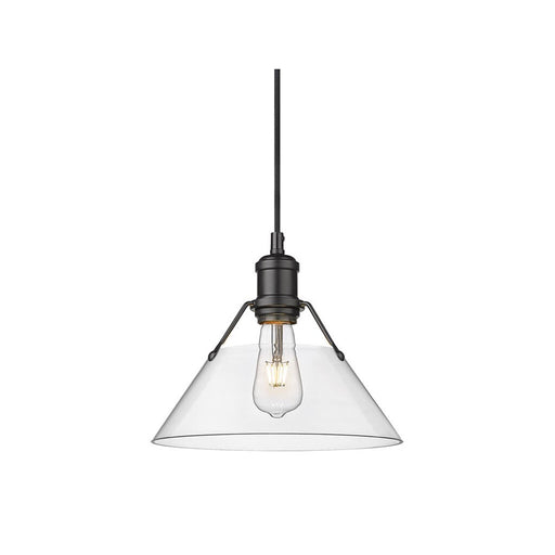 Golden Orwell 10" Wide Medium Pendant, Matte Black/Clear Glass