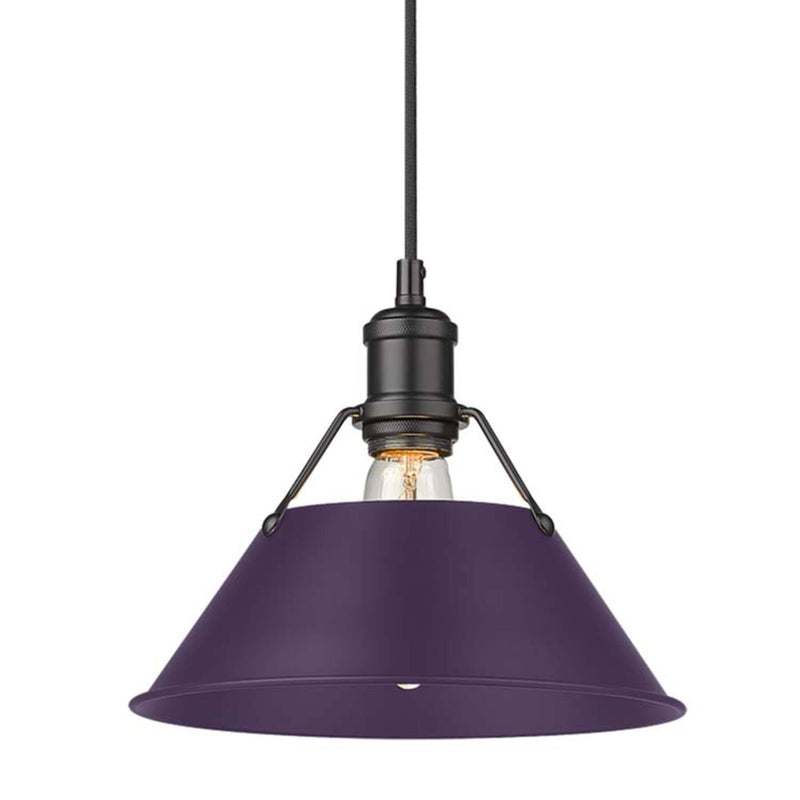 Golden Lighting Orwell 10in 1-Light Pendant | Industrial Matte Black and Exotic Purple Steel | Kitchen Island & Dining Room | Model 3306-M BLK-EP