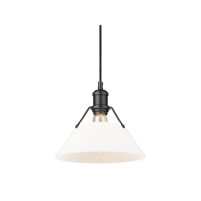 Golden Orwell 10" Wide Medium Pendant, Matte Black/Opal Glass