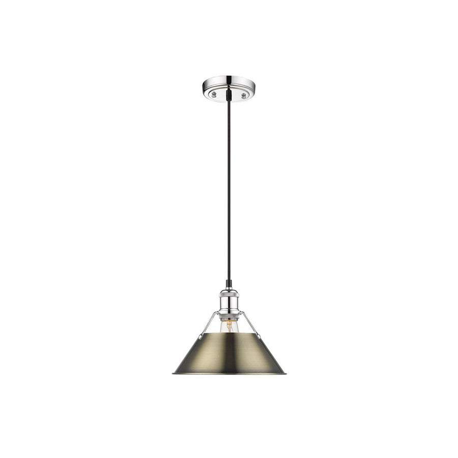 Golden Lighting Orwell 10" Wide Medium Pendant, Chrome/Aged Brass - 3306-MCH-AB