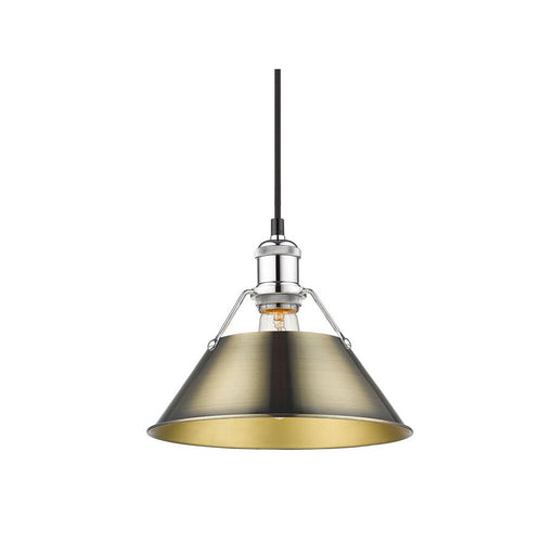 Golden Lighting Orwell 10" Wide Medium Pendant, Chrome/Aged Brass