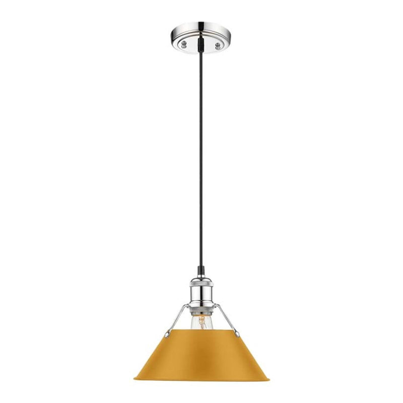 Golden Lighting Orwell 10in 1-Light Pendant | Industrial Chrome and Auric Yellow Steel | Kitchen Island & Dining Room | Model 3306-M CH-AY