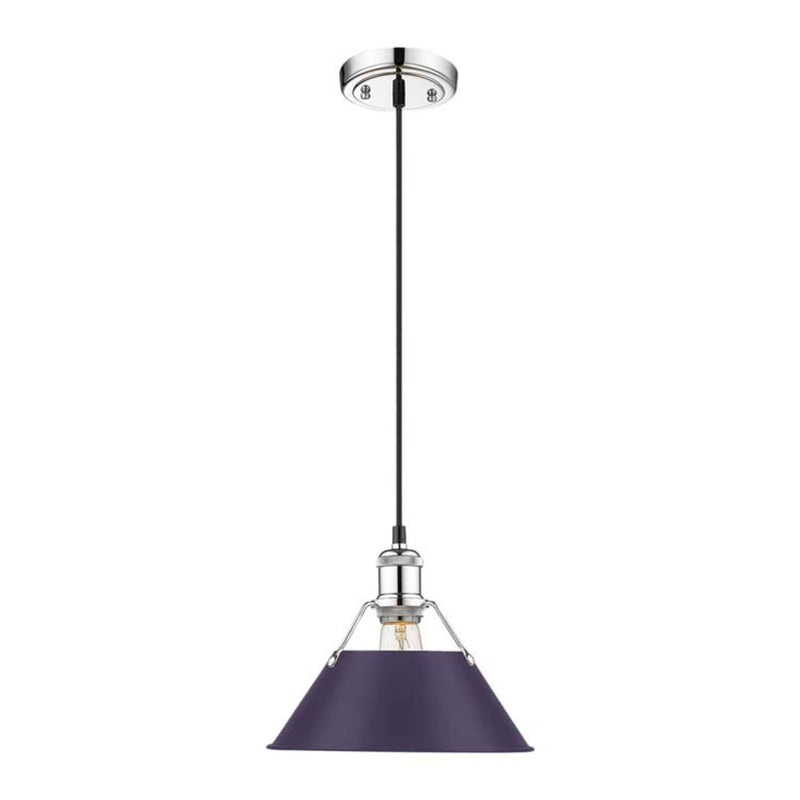Golden Lighting Orwell 10in 1-Light Pendant | Industrial Chrome and Exotic Purple Steel | Kitchen Island & Dining Room | Model 3306-M CH-EP