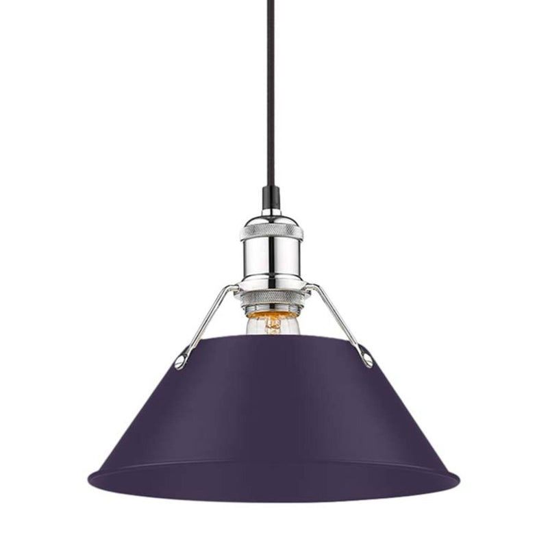 Golden Lighting Orwell 10in 1-Light Pendant | Industrial Chrome and Exotic Purple Steel | Kitchen Island & Dining Room | Model 3306-M CH-EP