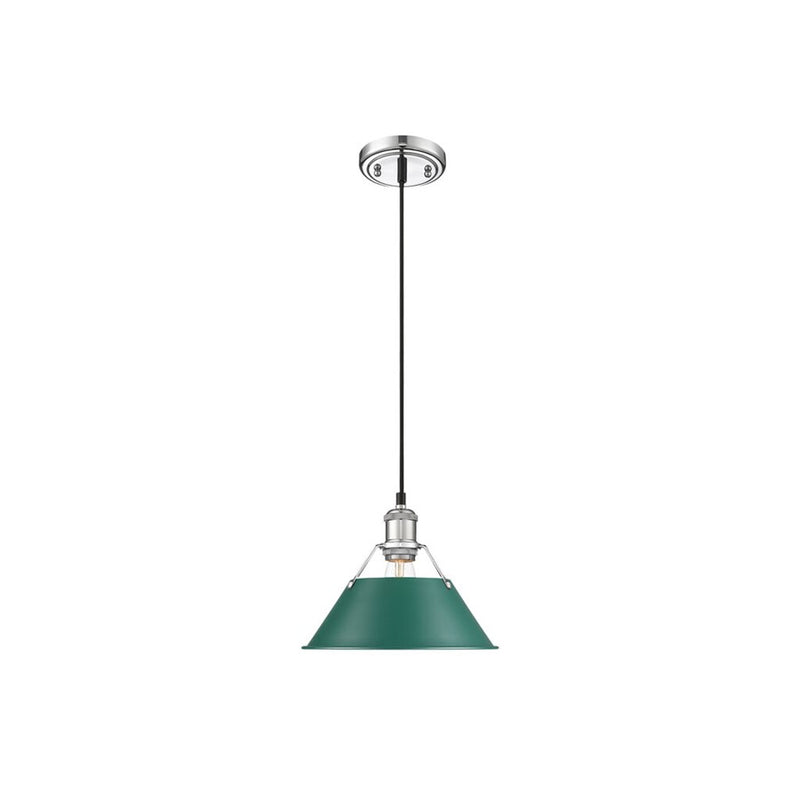 Golden Lighting Orwell 10" Wide Medium Pendant, Chrome/Pine Green - 3306-MCH-GN