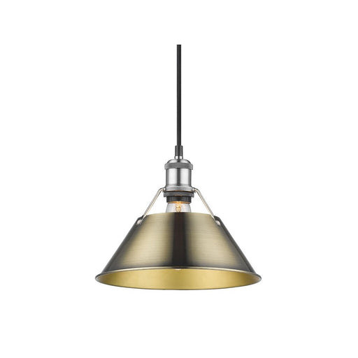 Golden Lighting Orwell 10" Wide Medium Pendant, Pewter/Aged Brass