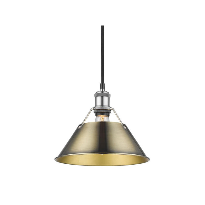 Golden Lighting Orwell 10" Wide Medium Pendant, Pewter/Aged Brass