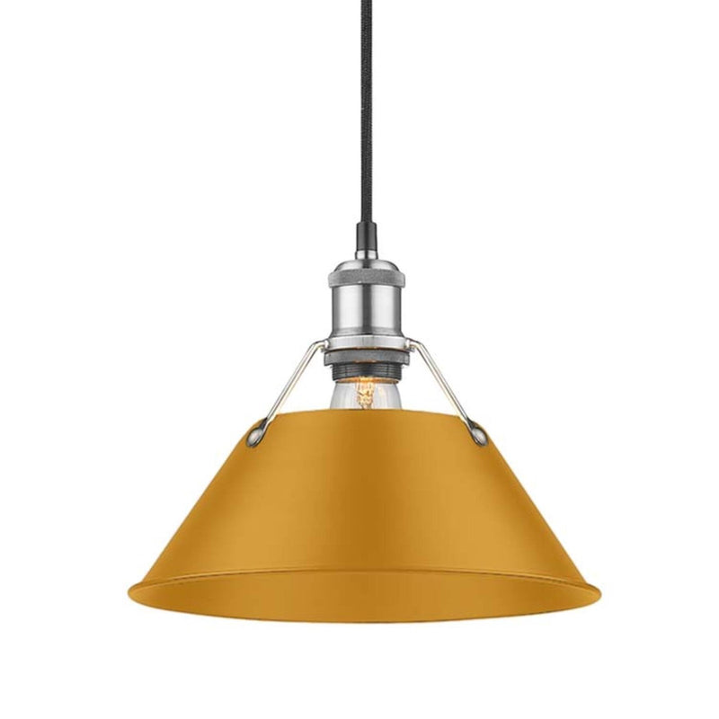 Golden Lighting Orwell 10in 1-Light Pendant | Industrial Pewter and Auric Yellow Steel | Kitchen & Dining Room | 10 x 10 x 8.5 in | Model 3306-M PW-AY