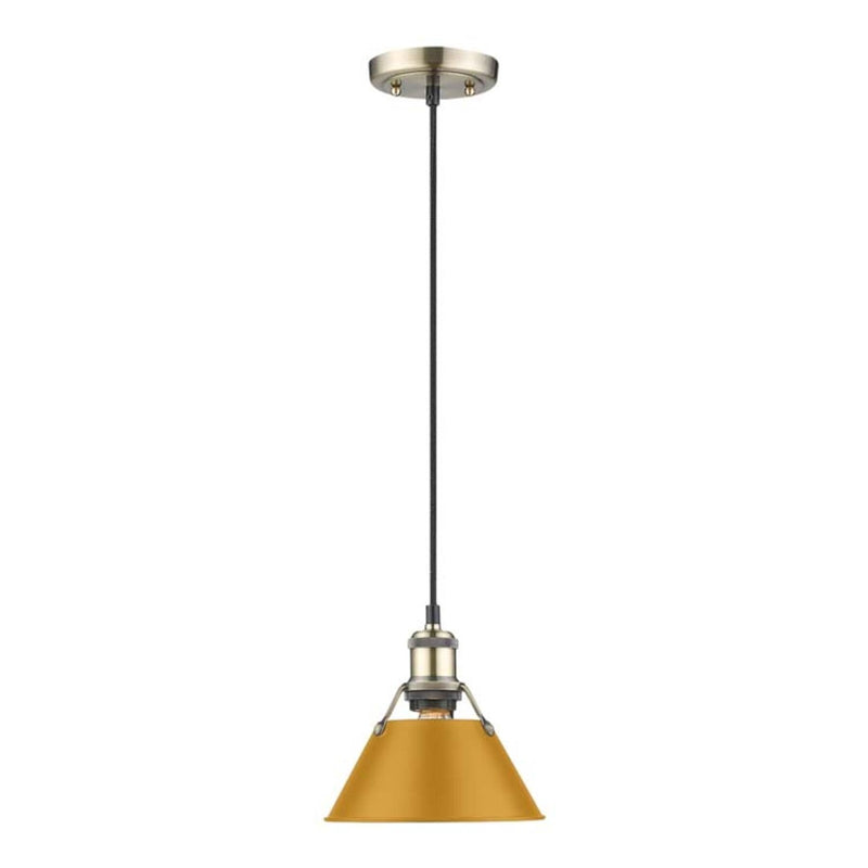 Golden Lighting Orwell 8in 1-Light Pendant | Industrial Aged Brass and Auric Yellow Steel | Kitchen Island & Dining Room | Model 3306-S AB-AY
