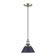 Golden Lighting Orwell 8in 1-Light Pendant | Industrial Aged Brass and Exotic Purple Steel | Kitchen & Dining Room | Model 3306-S AB-EP