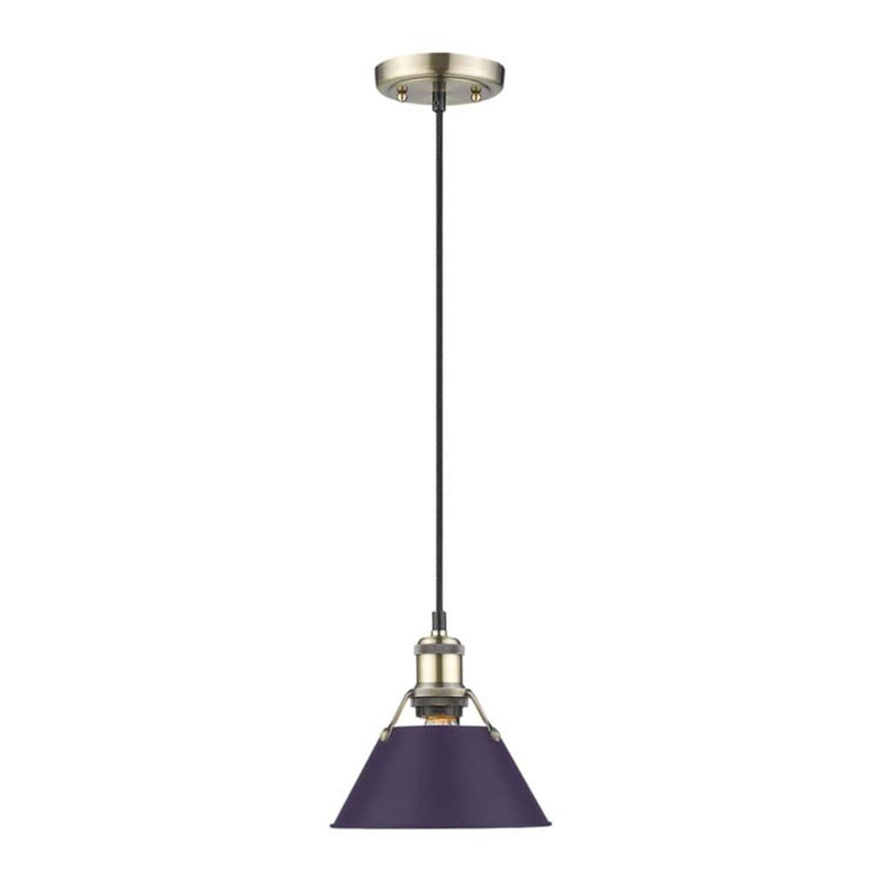 Golden Lighting Orwell 8in 1-Light Pendant | Industrial Aged Brass and Exotic Purple Steel | Kitchen & Dining Room | Model 3306-S AB-EP