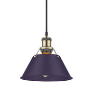 Golden Lighting Orwell 8in 1-Light Pendant | Industrial Aged Brass and Exotic Purple Steel | Kitchen & Dining Room | Model 3306-S AB-EP