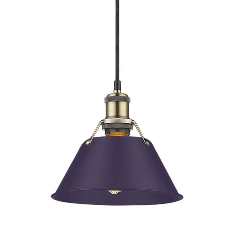 Golden Lighting Orwell 8in 1-Light Pendant | Industrial Aged Brass and Exotic Purple Steel | Kitchen & Dining Room | Model 3306-S AB-EP