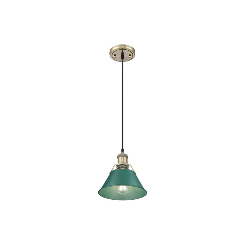 Golden Orwell 7.5" Wide Small Pendant, Aged Brass/Pine Green
