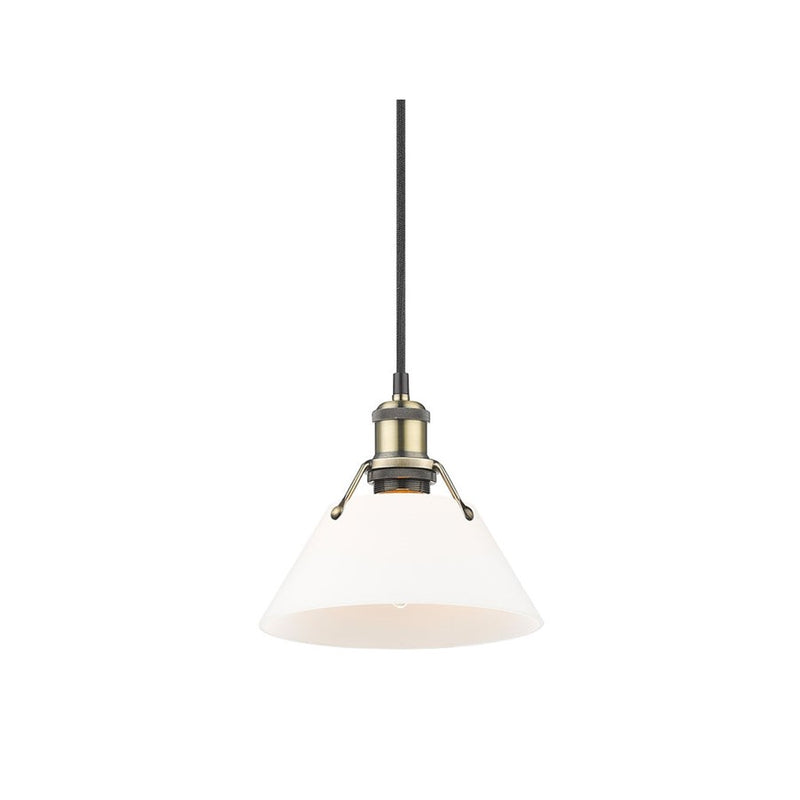 Golden Orwell 7.5" Wide Small Pendant, Aged Brass/Opal Glass