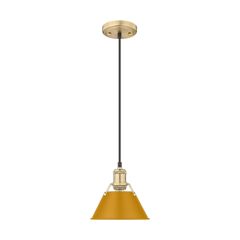 Golden Lighting Orwell 8in 1-Light Pendant | Industrial Brushed Champagne Brass and Auric Yellow Steel | Kitchen Island | Model 3306-S BCB-AY