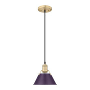 Golden Lighting Orwell 8in 1-Light Pendant | Industrial Brushed Champagne Brass and Exotic Purple Steel | Kitchen & Dining Room | Model 3306-S BCB-EP