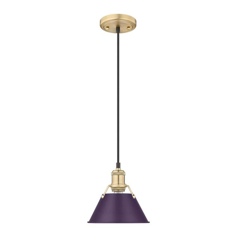 Golden Lighting Orwell 8in 1-Light Pendant | Industrial Brushed Champagne Brass and Exotic Purple Steel | Kitchen & Dining Room | Model 3306-S BCB-EP