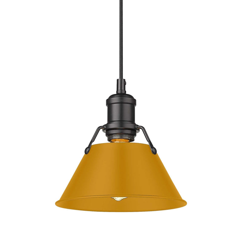 Golden Lighting Orwell 8in 1-Light Pendant | Industrial Matte Black and Auric Yellow Steel | Kitchen Island & Dining Room | Model 3306-S BLK-AY