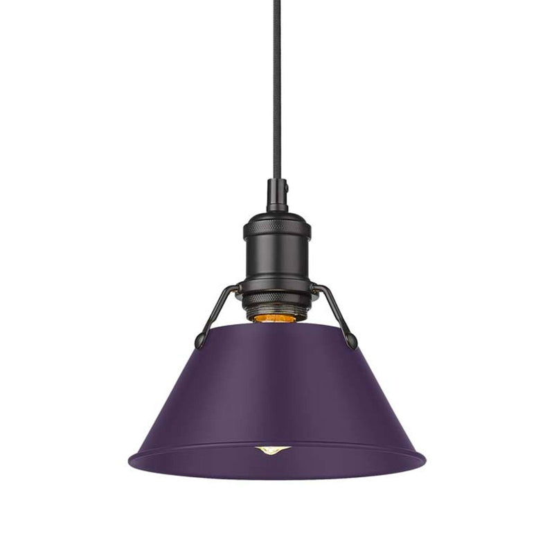Golden Lighting Orwell 8in 1-Light Pendant | Industrial Matte Black and Exotic Purple Steel | Kitchen Island & Dining Room | Model 3306-S BLK-EP