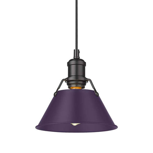 Golden Lighting Orwell 8in 1-Light Pendant | Industrial Matte Black and Exotic Purple Steel | Kitchen Island & Dining Room | Model 3306-S BLK-EP