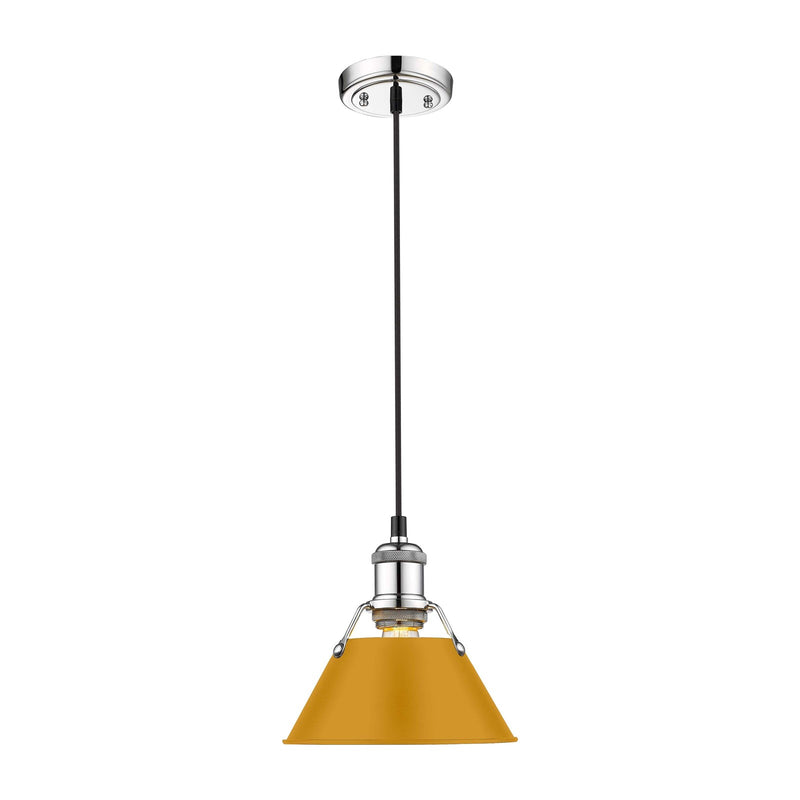 Golden Lighting Orwell 8in 1-Light Pendant | Industrial Chrome and Auric Yellow Steel | Kitchen Island & Dining Room | Model 3306-S CH-AY