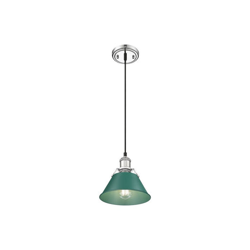 Golden Lighting Orwell 7.5" Wide Small Pendant, Chrome/Pine Green