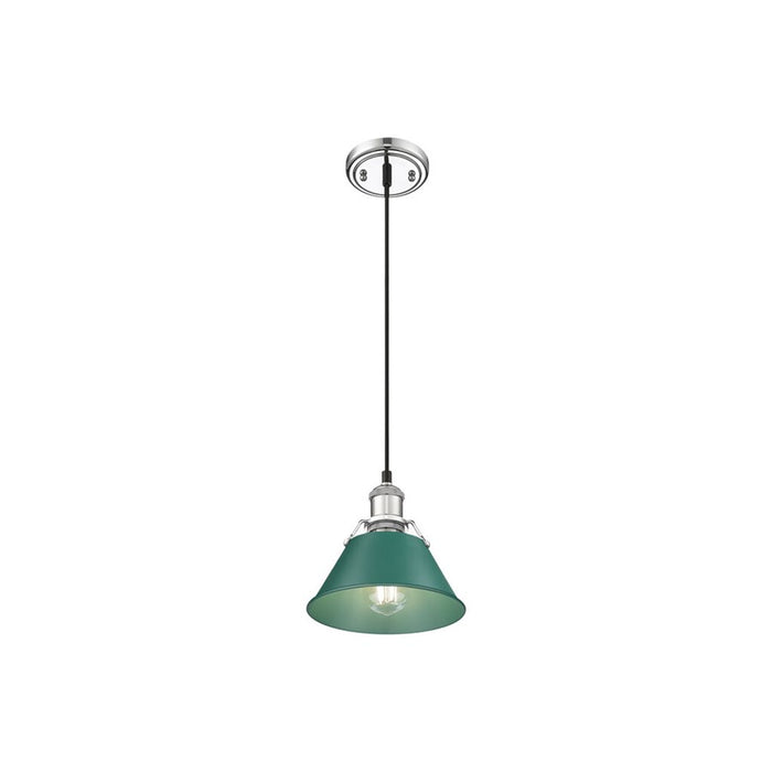 Golden Lighting Orwell 7.5" Wide Small Pendant, Chrome/Pine Green