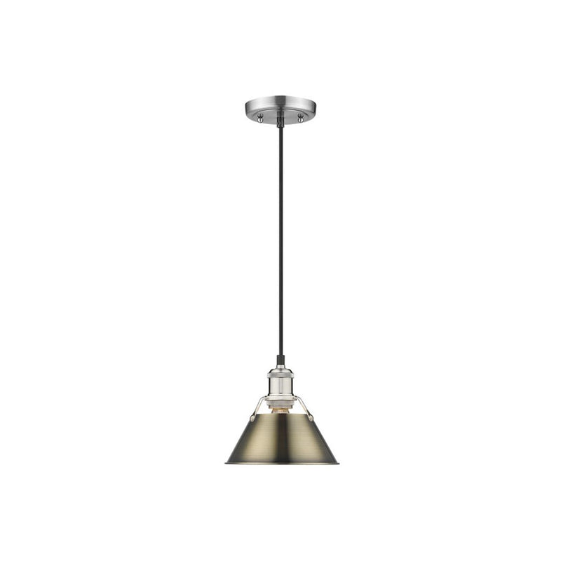 Golden Lighting Orwell 7.5" Wide Small Pendant, Pewter/Aged Brass - 3306-SPW-AB