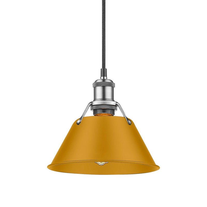 Golden Lighting Orwell 8in 1-Light Pendant | Industrial Pewter and Auric Yellow Steel | Kitchen Island & Dining Room | Model 3306-S PW-AY